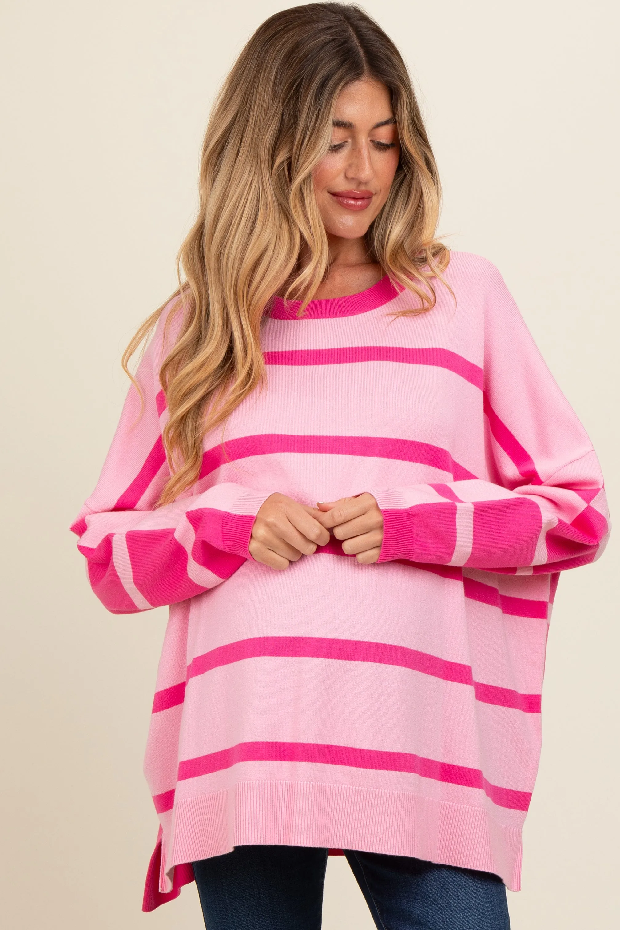 Pink Striped Knit Dolman Sleeve Maternity Top sold by Pinkblush