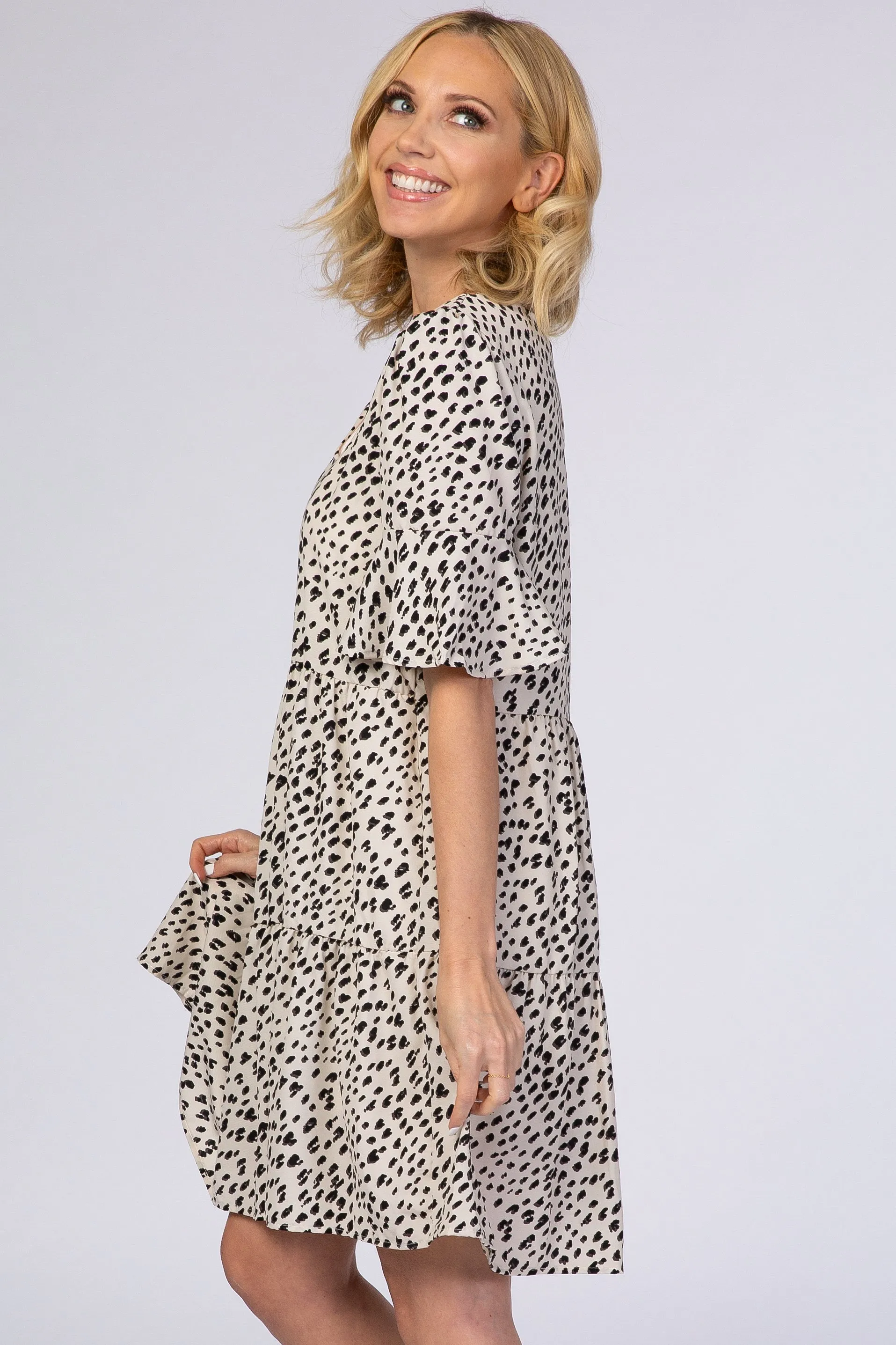 Beige Animal Print Ruffle Sleeve Dress sold by Pinkblush product image thumbnail 3