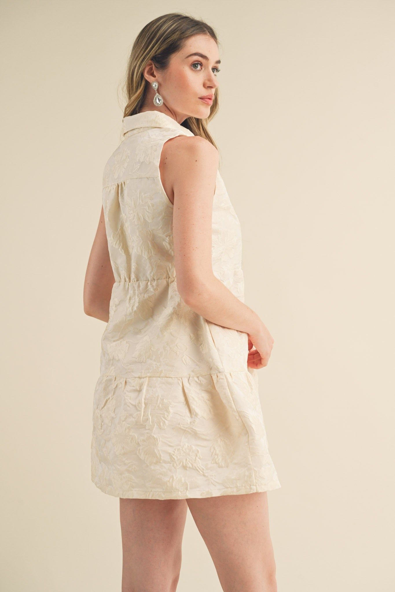 Egg Shell Floral Jacquard Sleeveless Mini Dress sold by Pinkblush product image thumbnail 4