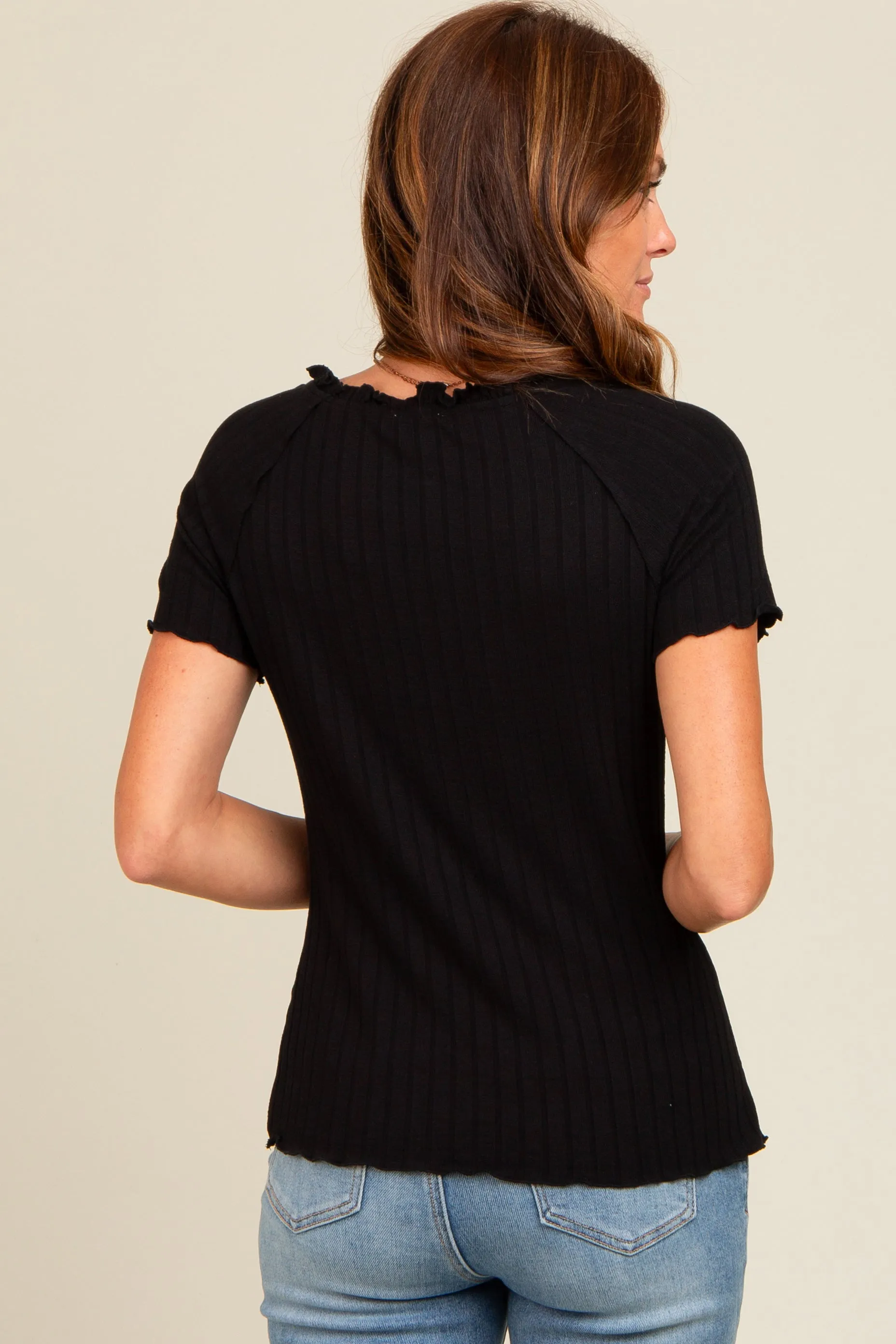 Black Ruffle Trim Ribbed Top sold by Pinkblush product image thumbnail 4