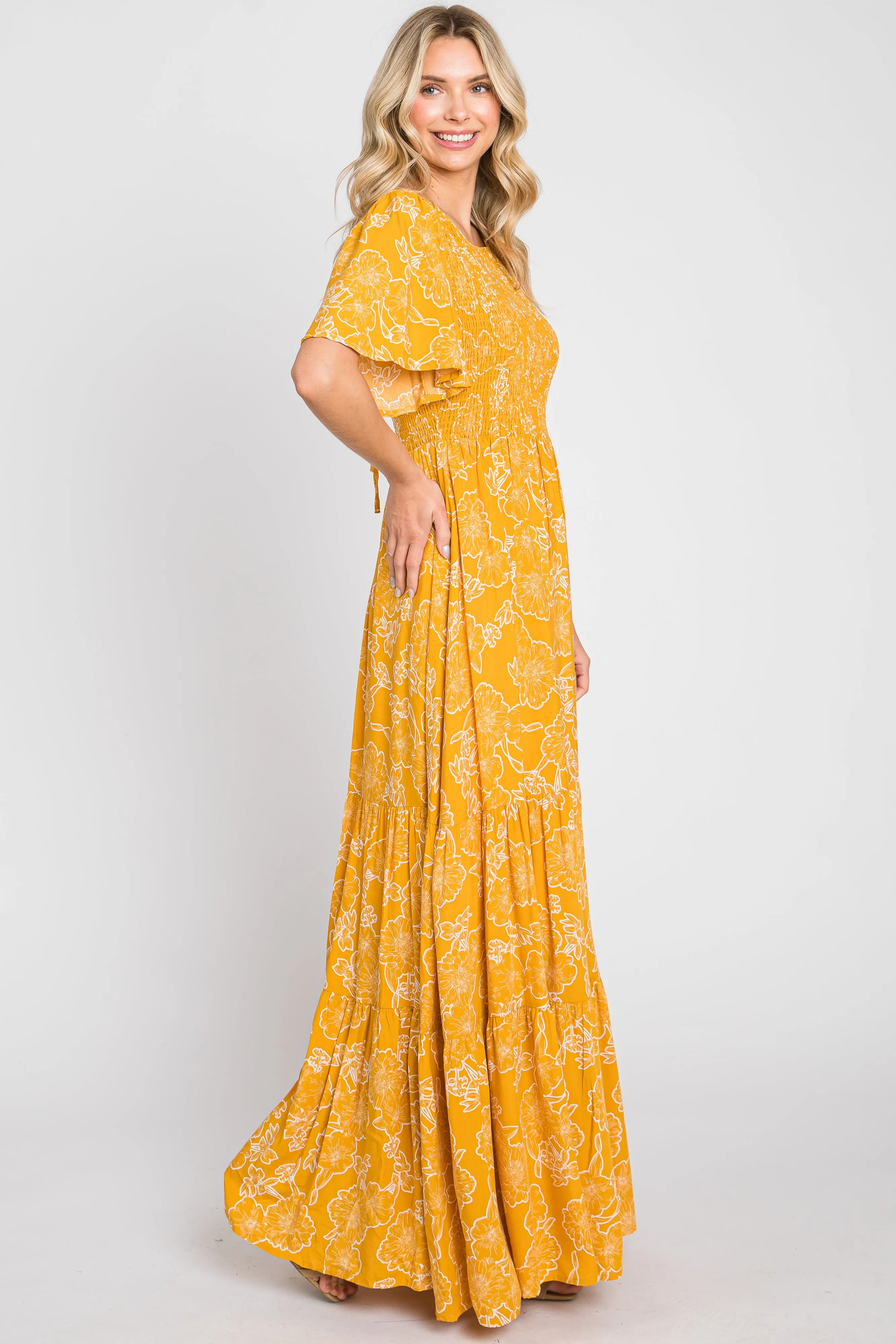 Yellow Floral Flounce Sleeve Maxi Dress sold by Pinkblush product image thumbnail 5