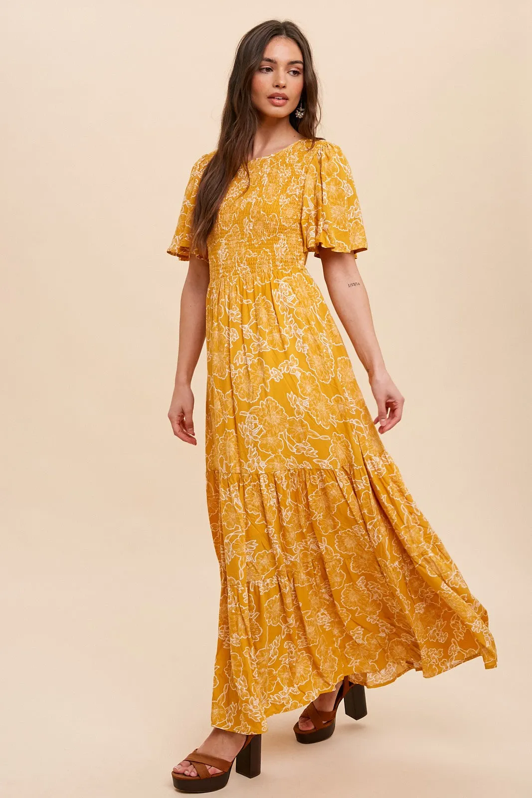 Yellow Floral Flounce Sleeve Maxi Dress sold by Pinkblush product image thumbnail 2