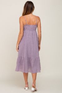 Lavender Smocked Sleeveless Linen Midi Dress sold by Pinkblush