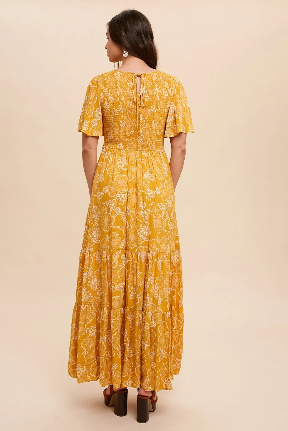 Yellow Floral Flounce Sleeve Maxi Dress sold by Pinkblush product image thumbnail 3