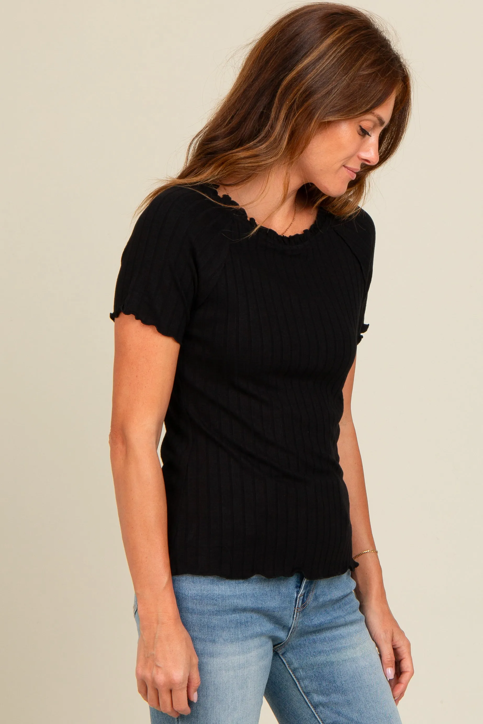 Black Ruffle Trim Ribbed Top sold by Pinkblush product image thumbnail 3