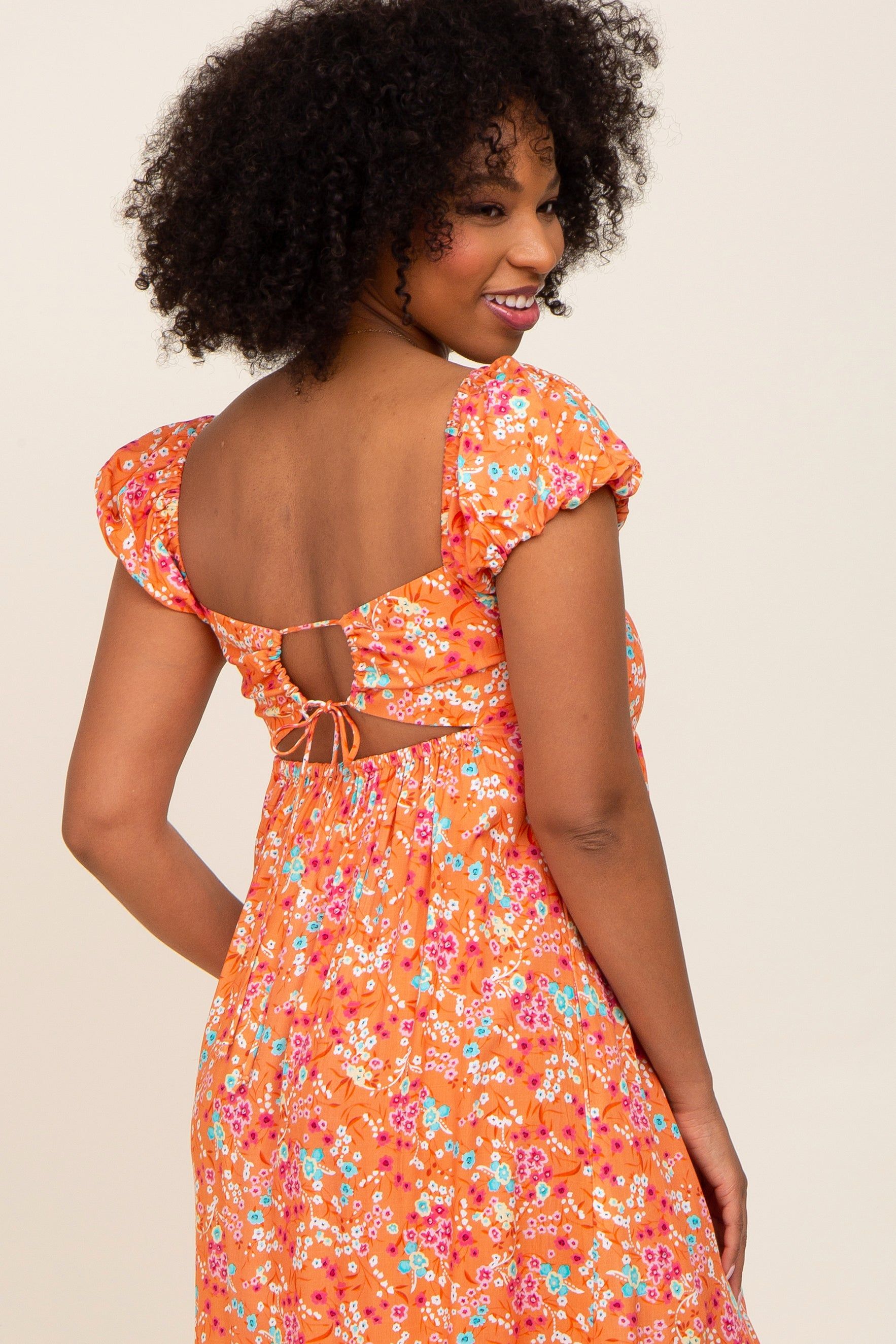 Orange Floral Back Cutout Midi Dress sold by Pinkblush product image thumbnail 5
