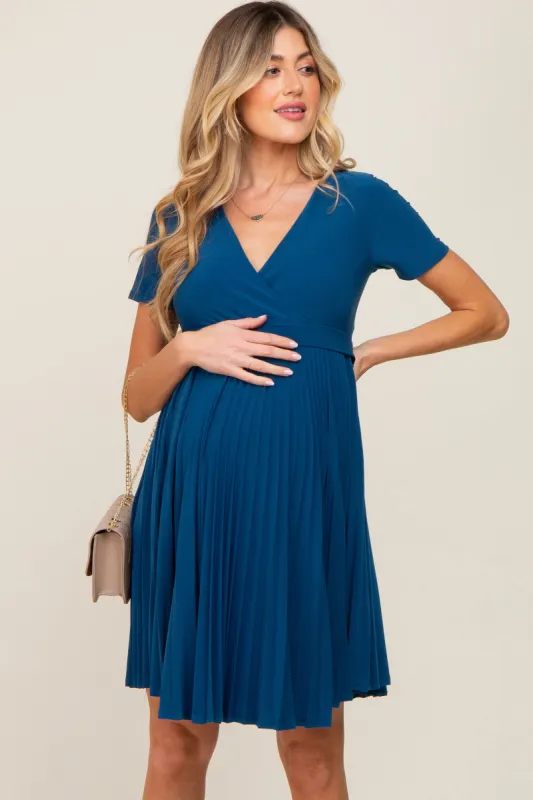 Teal Pleated Maternity/Nursing Dress sold by Pinkblush