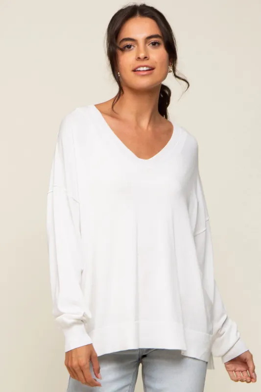 Ivory Knit V-Neck Long Sleeve Top sold by Pinkblush