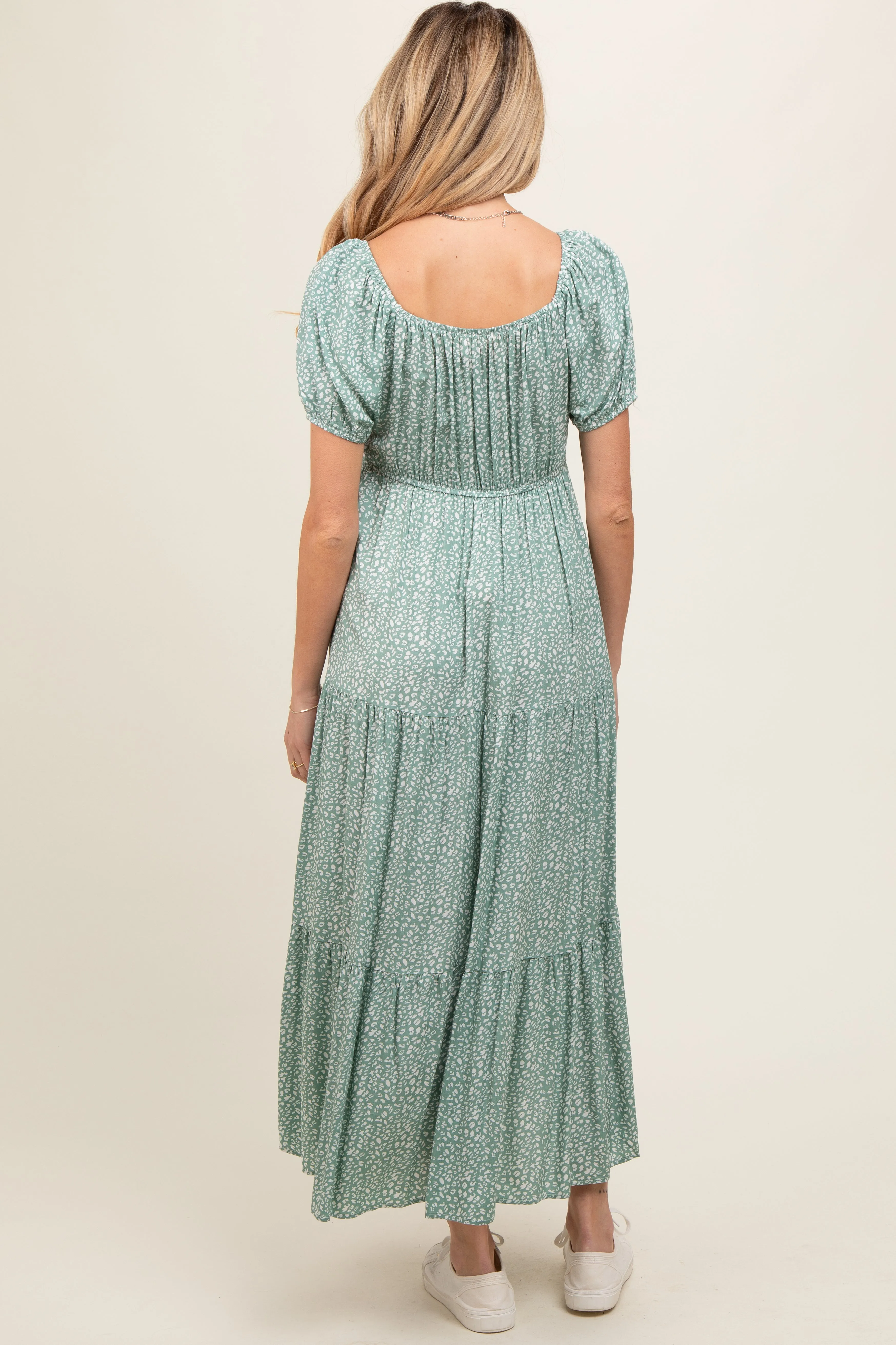 Mint Green Animal Print Tiered Maternity Midi Dress sold by Pinkblush product image thumbnail 4