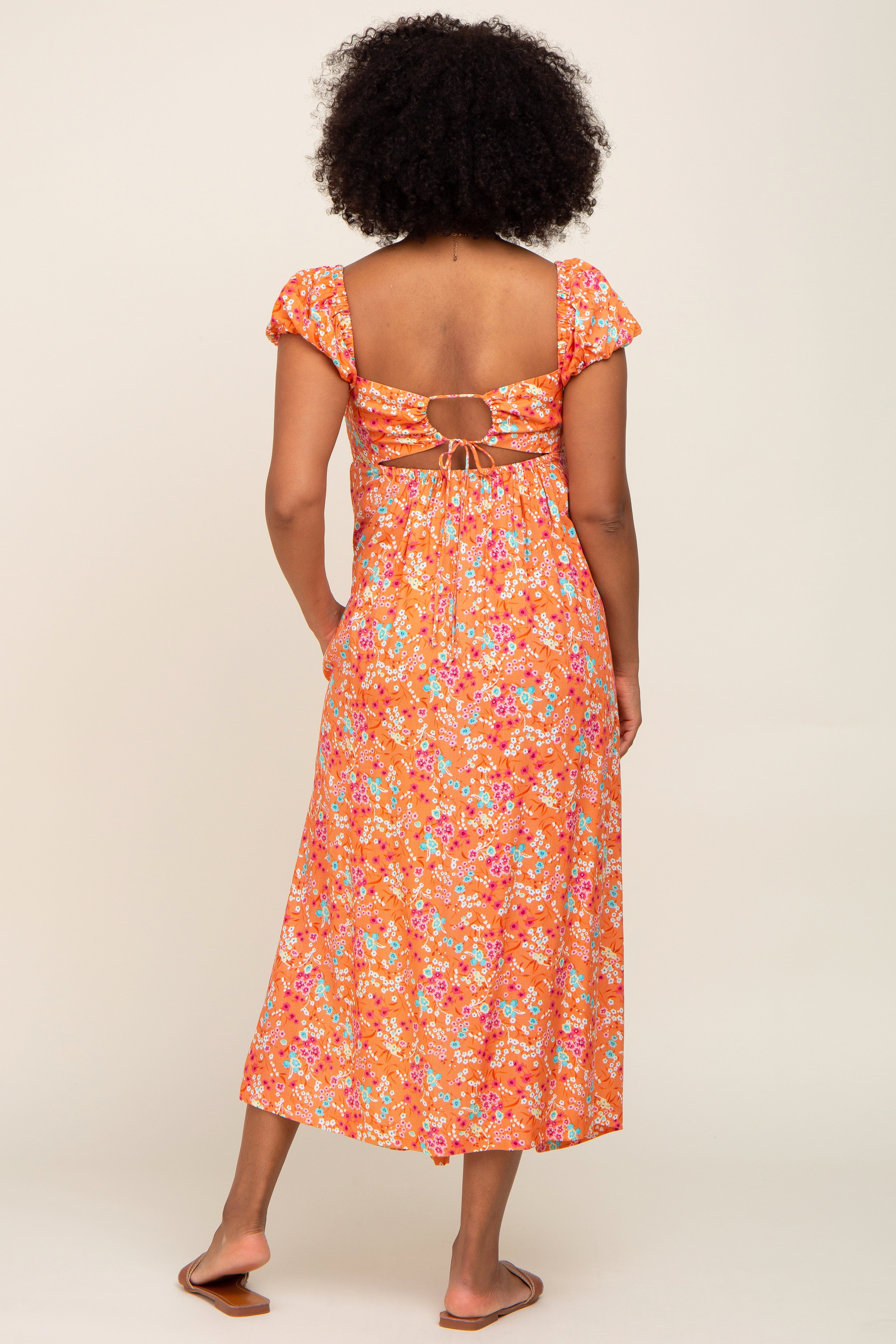 Orange Floral Back Cutout Midi Dress sold by Pinkblush product image thumbnail 4