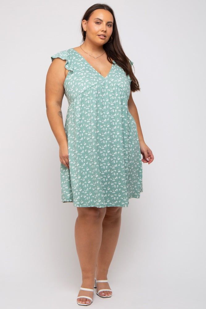 Mint Green Floral Flounce Plus Dress sold by Pinkblush product image thumbnail 3