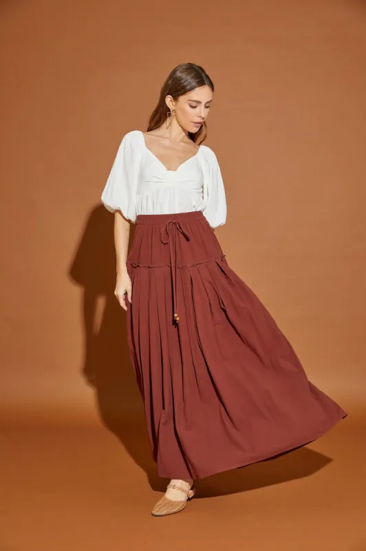 Sepia Drawstring Pleated Skirt sold by Pinkblush
