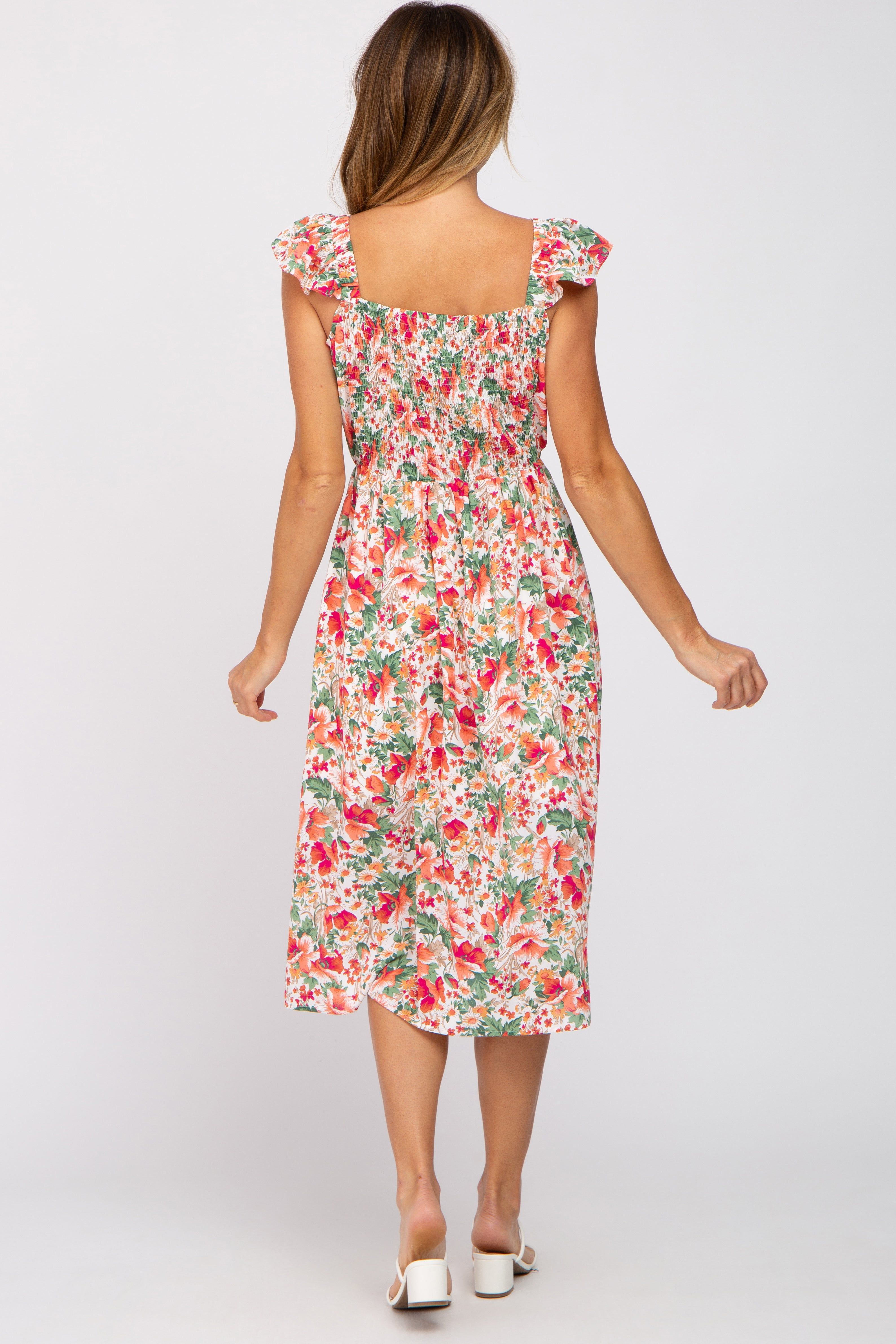 Ivory Floral Ruffle Accent Midi Dress sold by Pinkblush product image thumbnail 3