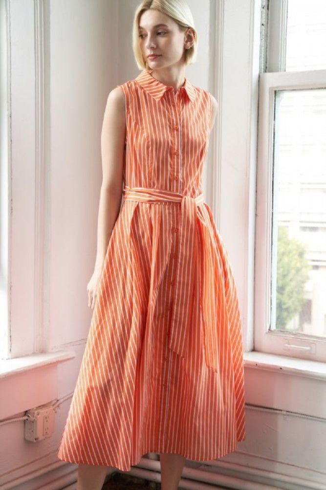 Orange Stripe Button Down Dress sold by Pinkblush