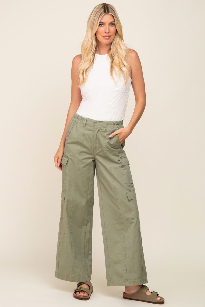 Olive Double Pocket Wide Leg Cargo Pants sold by Pinkblush product image thumbnail 5
