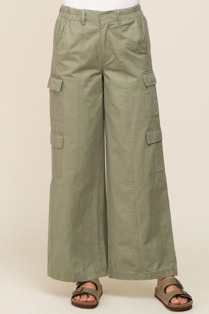 Olive Double Pocket Wide Leg Cargo Pants sold by Pinkblush product image thumbnail 2