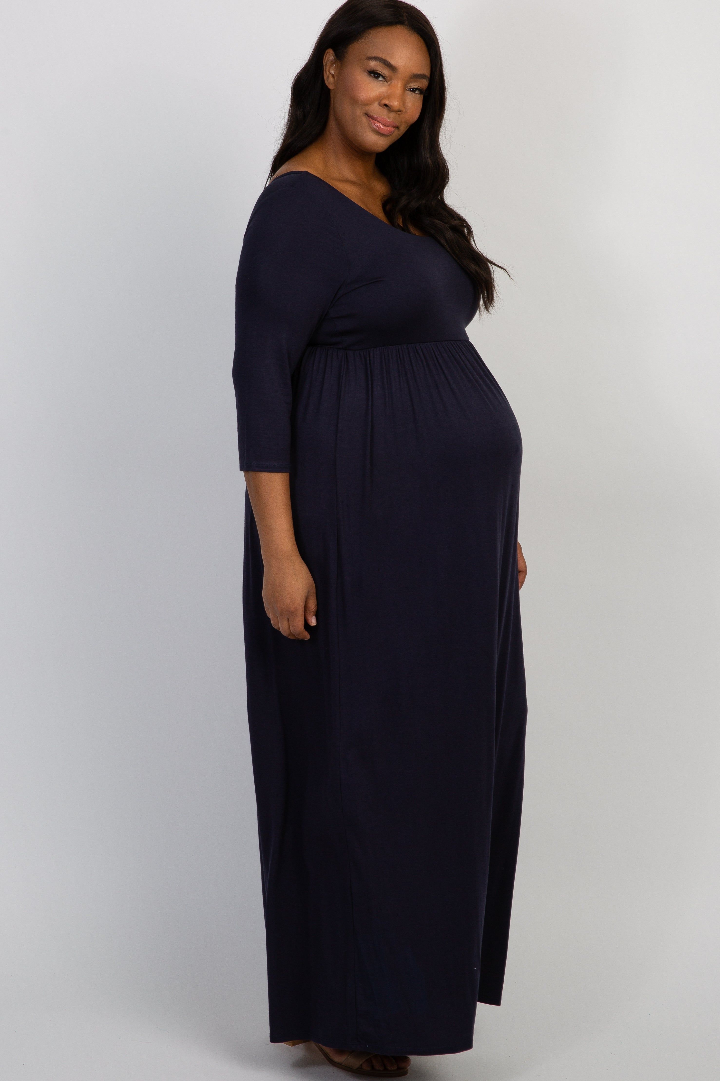 PinkBlush Navy 3/4 Sleeve Plus Maternity Maxi Dress sold by Pinkblush product image thumbnail 2