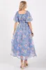 Blue Floral Chiffon Puff Sleeve Midi Dress sold by Pinkblush