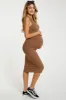 Camel Sleeveless Ribbed Fitted Maternity Midi Dress sold by Pinkblush
