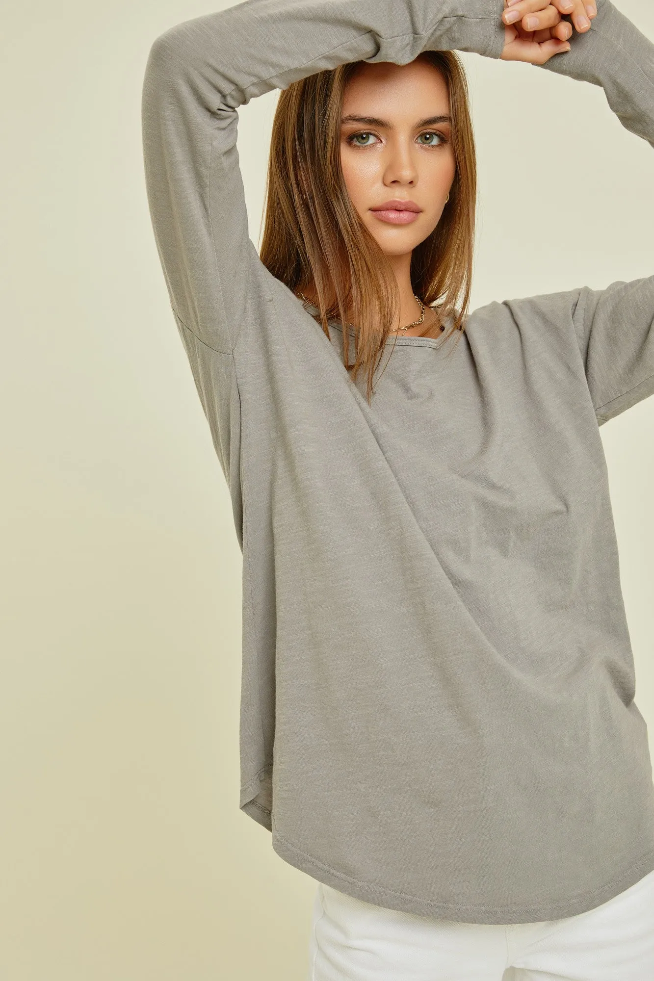 Charcoal Long Sleeve Curved Hem Top sold by Pinkblush product image thumbnail 4