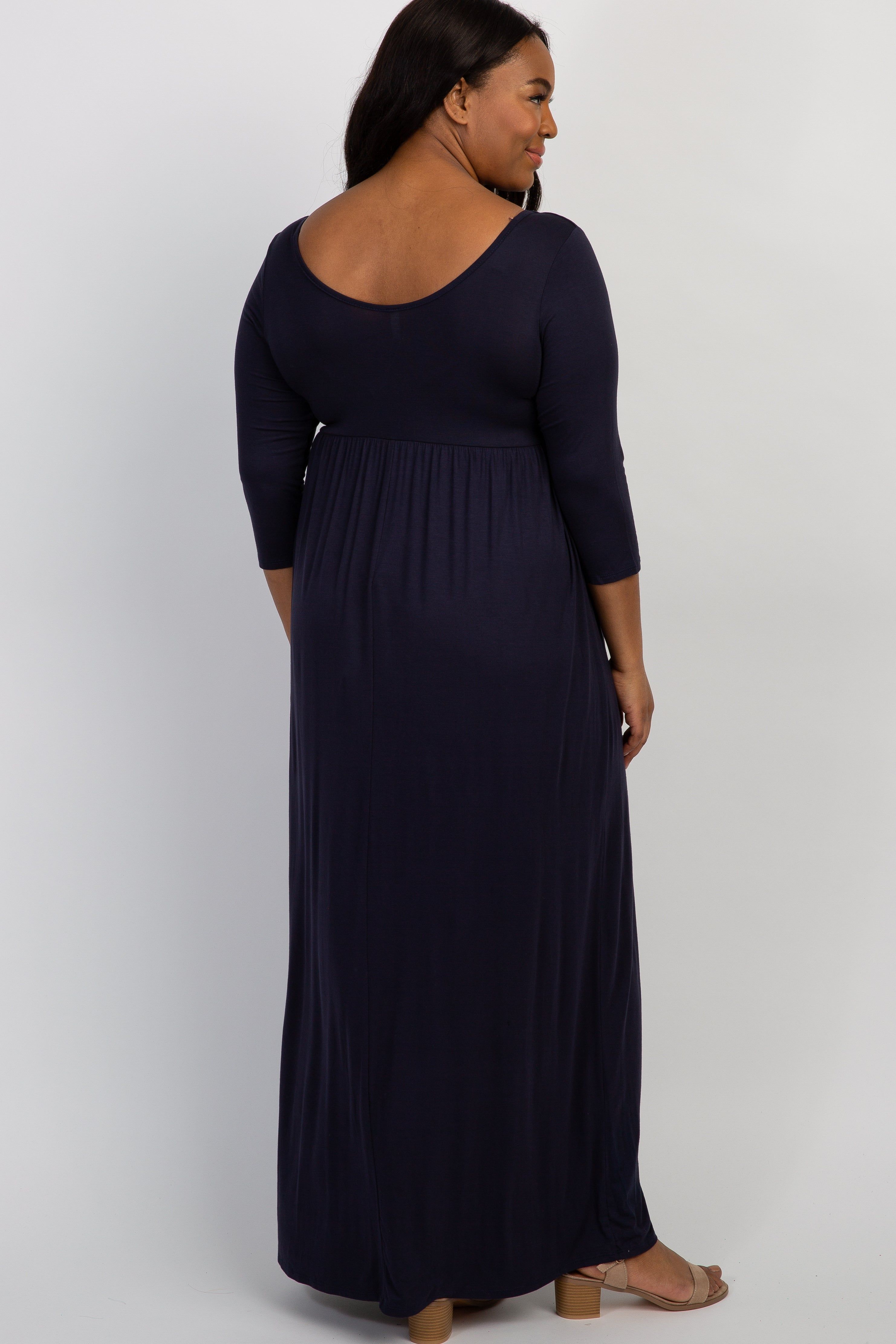 PinkBlush Navy 3/4 Sleeve Plus Maternity Maxi Dress sold by Pinkblush product image thumbnail 3