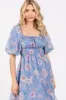 Blue Floral Chiffon Puff Sleeve Midi Dress sold by Pinkblush