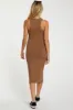 Camel Sleeveless Ribbed Fitted Maternity Midi Dress sold by Pinkblush