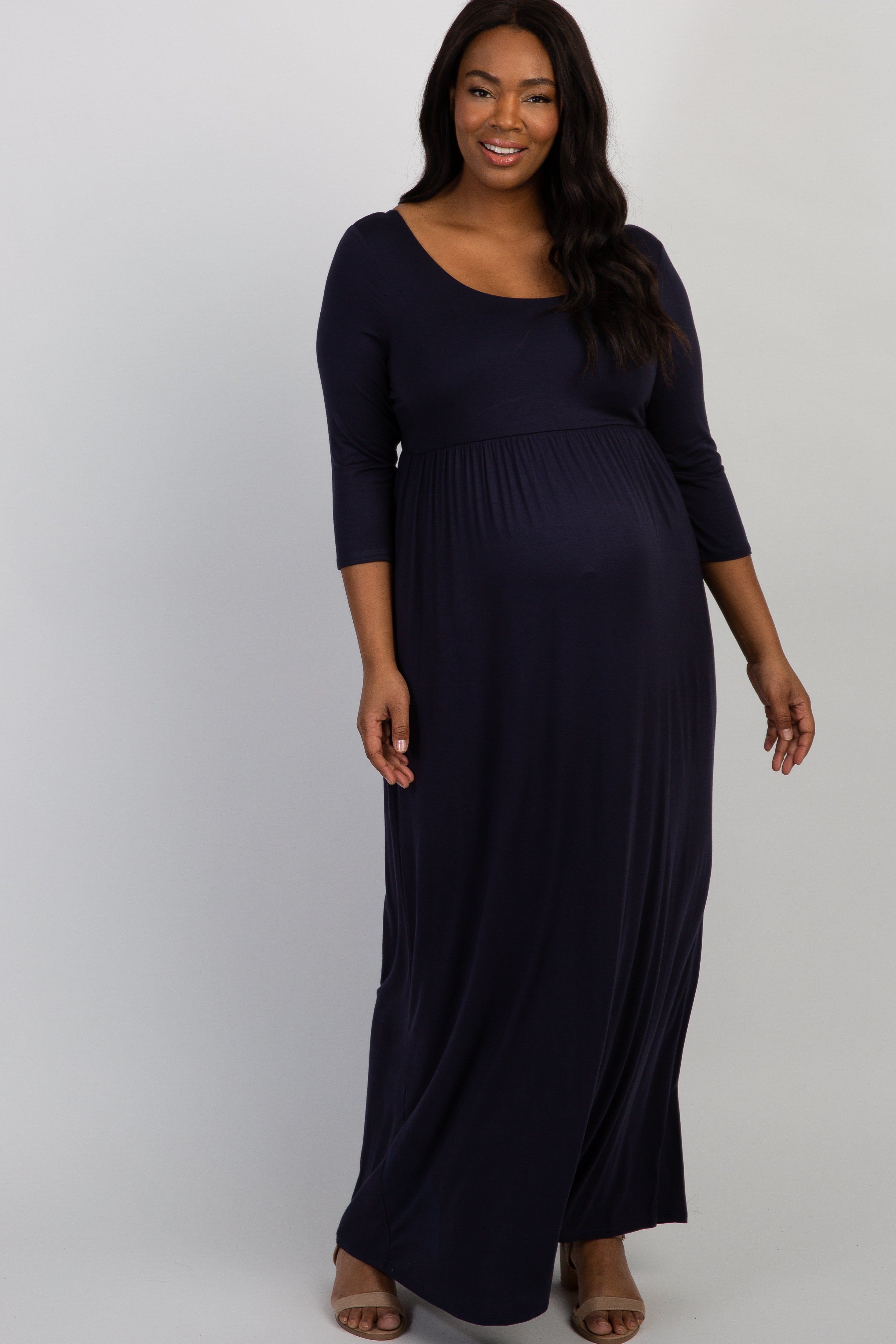 PinkBlush Navy 3/4 Sleeve Plus Maternity Maxi Dress sold by Pinkblush