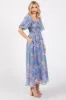 Blue Floral Chiffon Puff Sleeve Midi Dress sold by Pinkblush