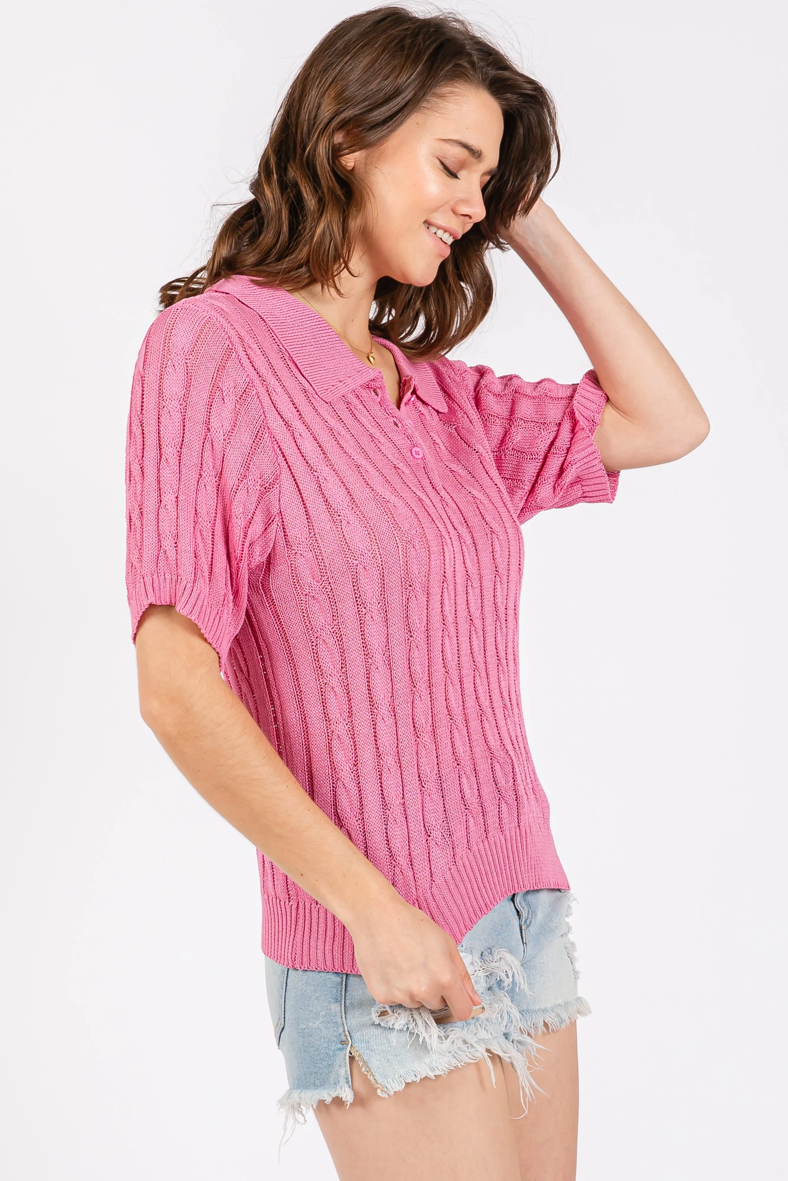 Pink Knit Button Collared Top sold by Pinkblush product image thumbnail 2