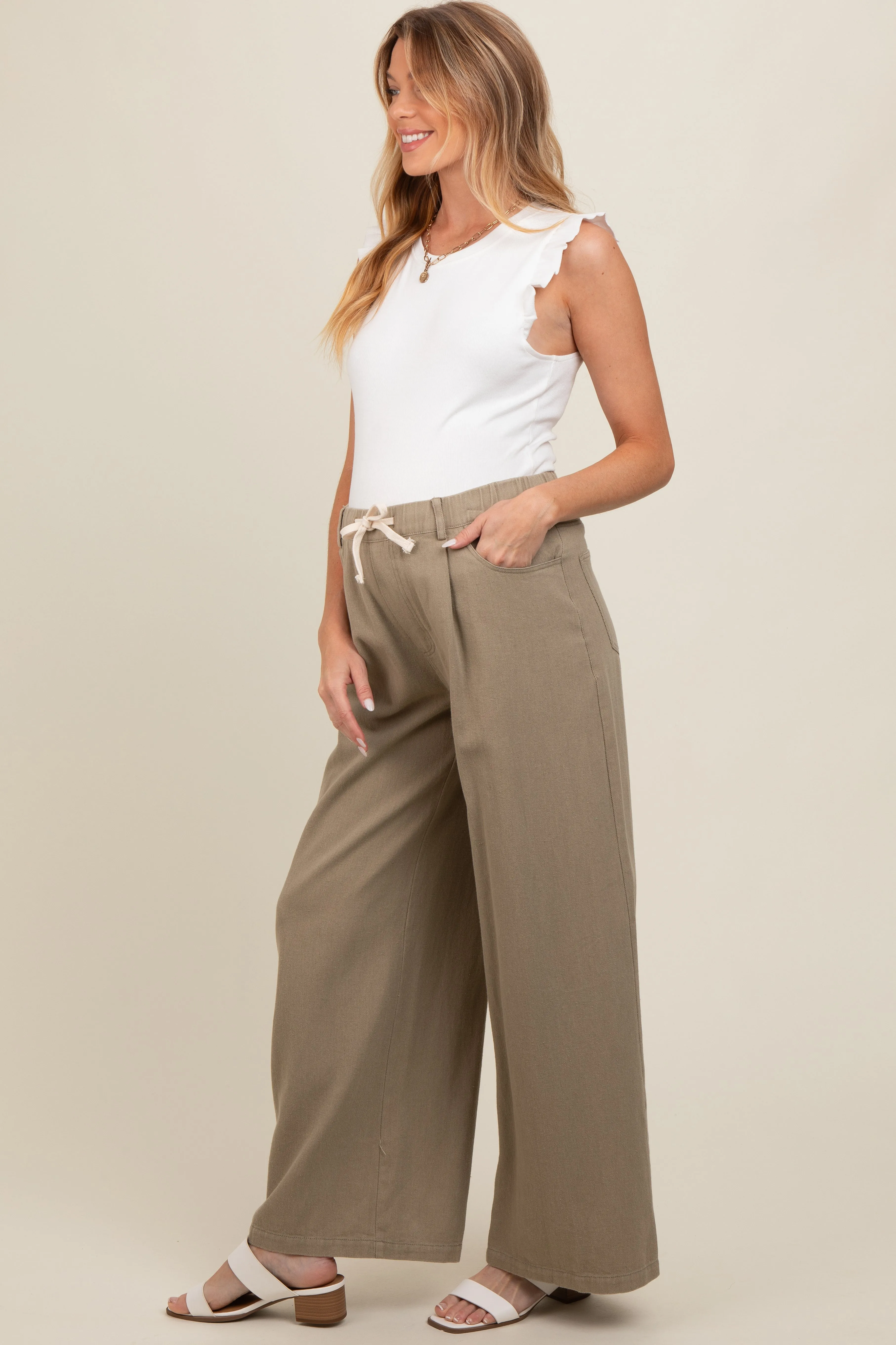 Olive Drawstring Wide Leg Maternity Pants sold by Pinkblush product image thumbnail 3