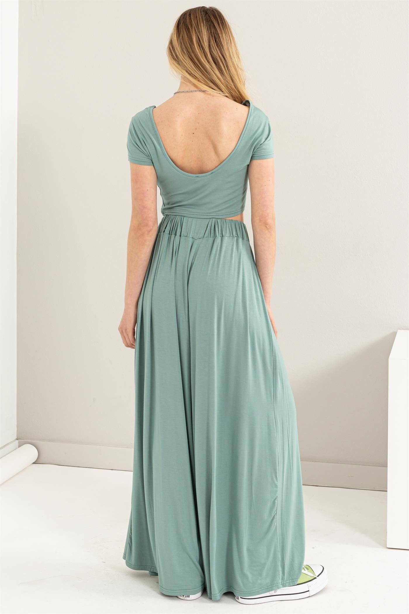 Dusty Blue Top And Wide Leg Pants Set sold by Pinkblush product image thumbnail 4