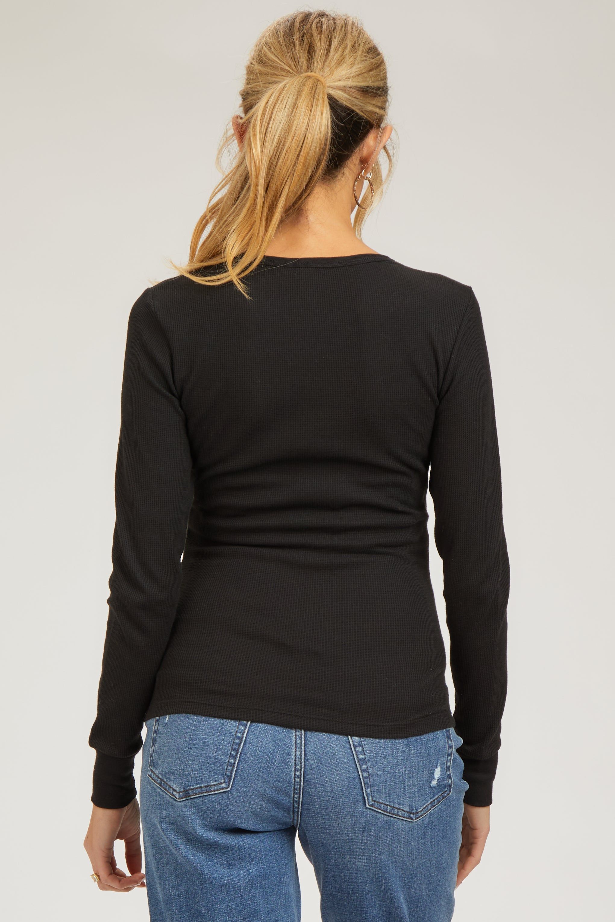Black Waffle Knit Basic Long Sleeve Maternity Top sold by Pinkblush product image thumbnail 3