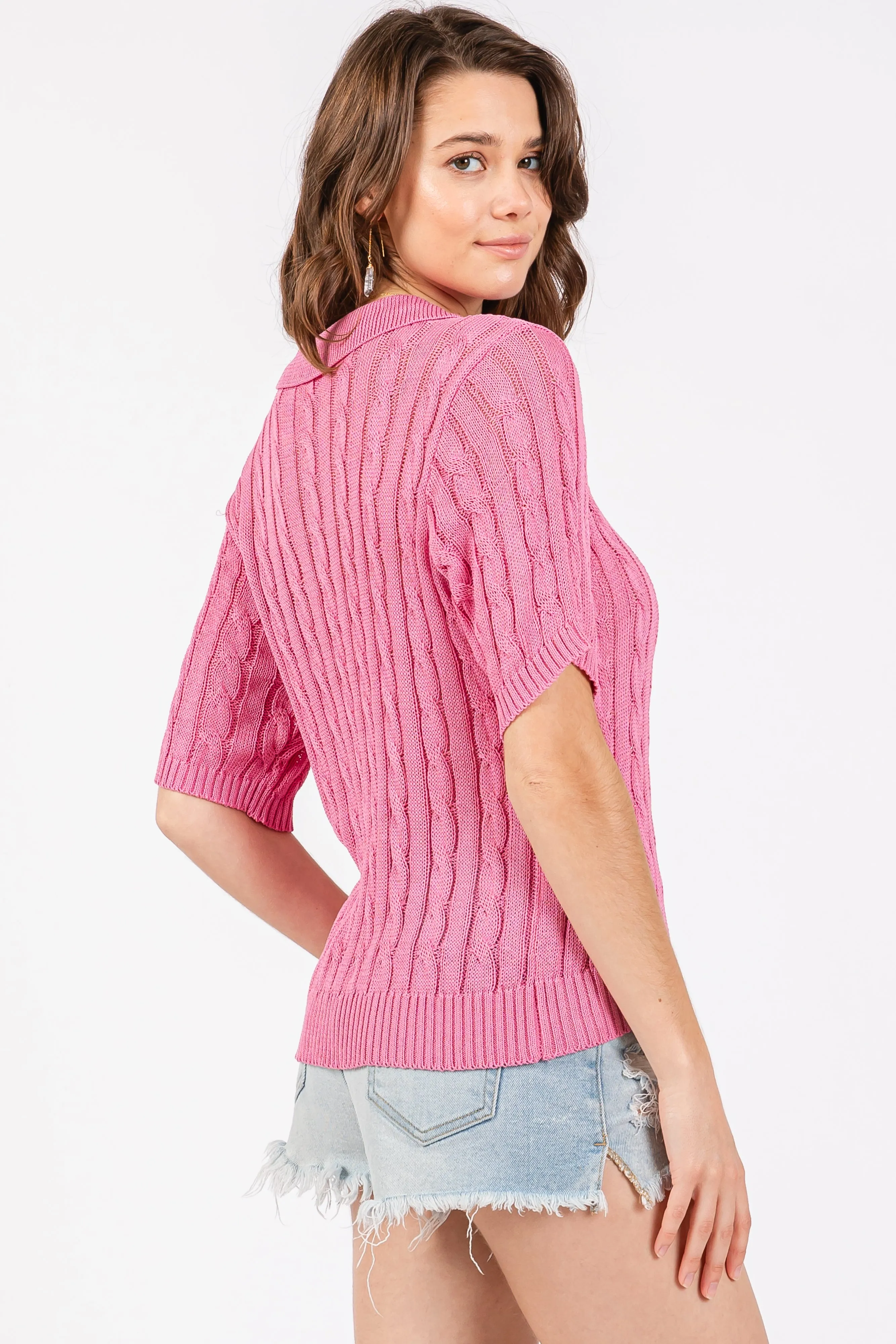 Pink Knit Button Collared Top sold by Pinkblush product image thumbnail 3