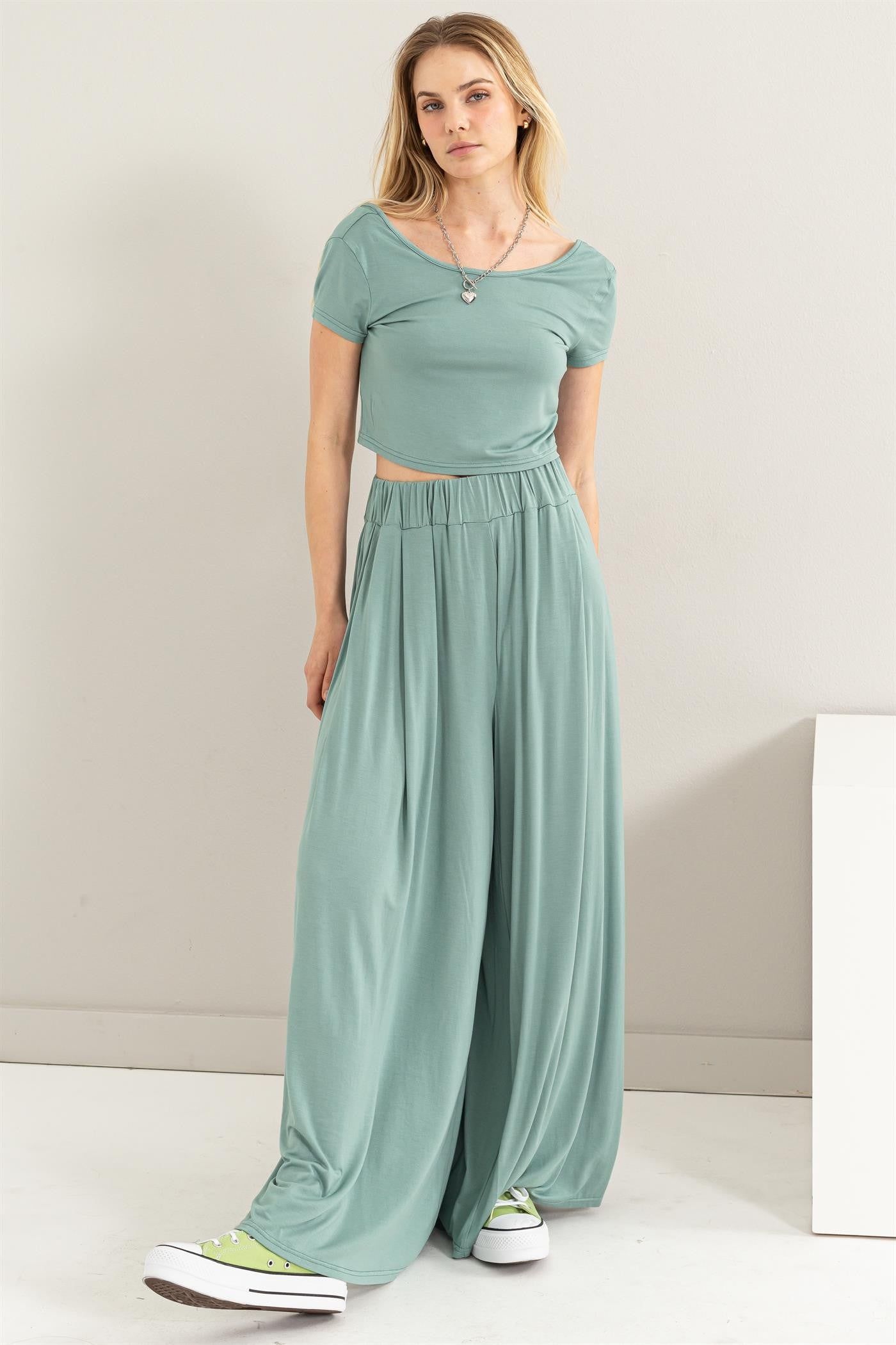 Dusty Blue Top And Wide Leg Pants Set sold by Pinkblush product image thumbnail 2