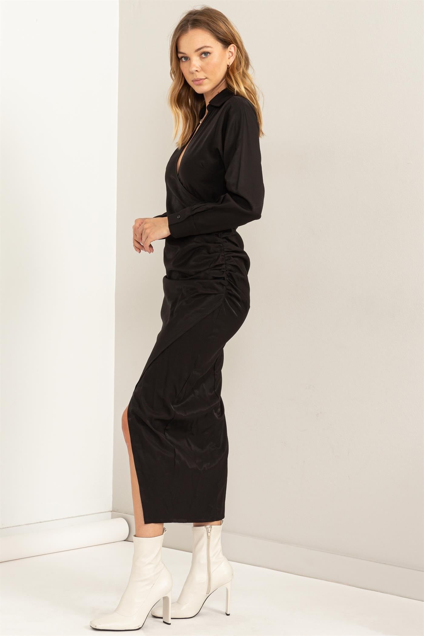Black V-Neck Wrap Dress sold by Pinkblush product image thumbnail 2