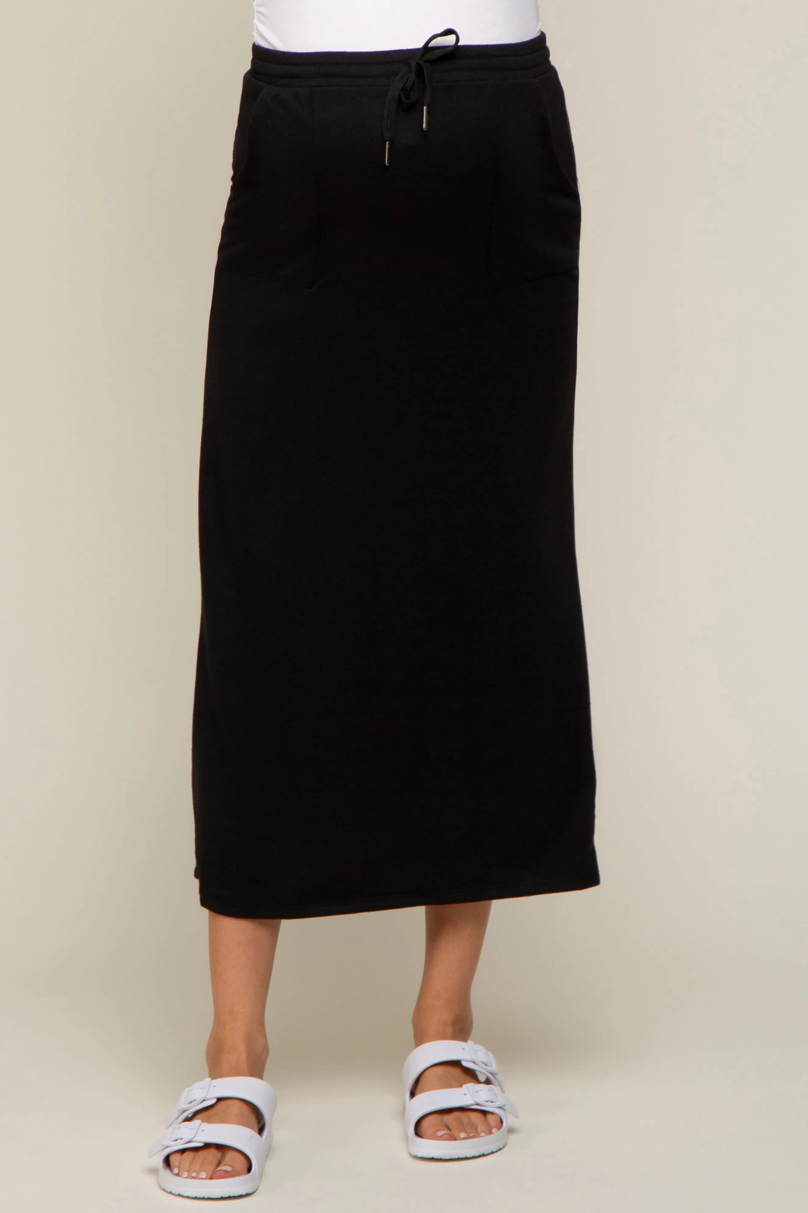 Black Fleece Drawstring Maternity Maxi Skirt sold by Pinkblush product image thumbnail 2