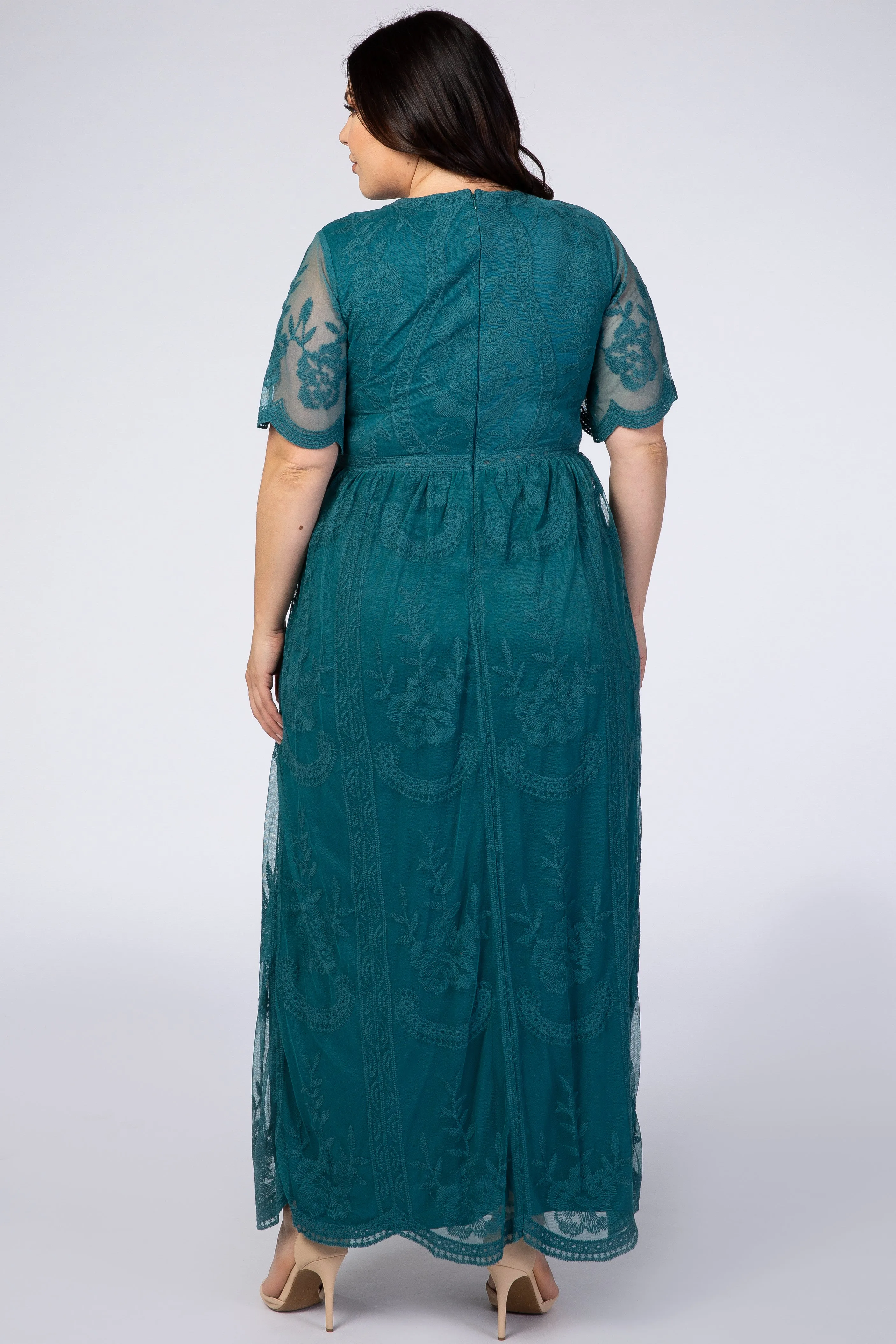 PinkBlush Teal Lace Mesh Overlay Plus Maxi Dress sold by Pinkblush product image thumbnail 3