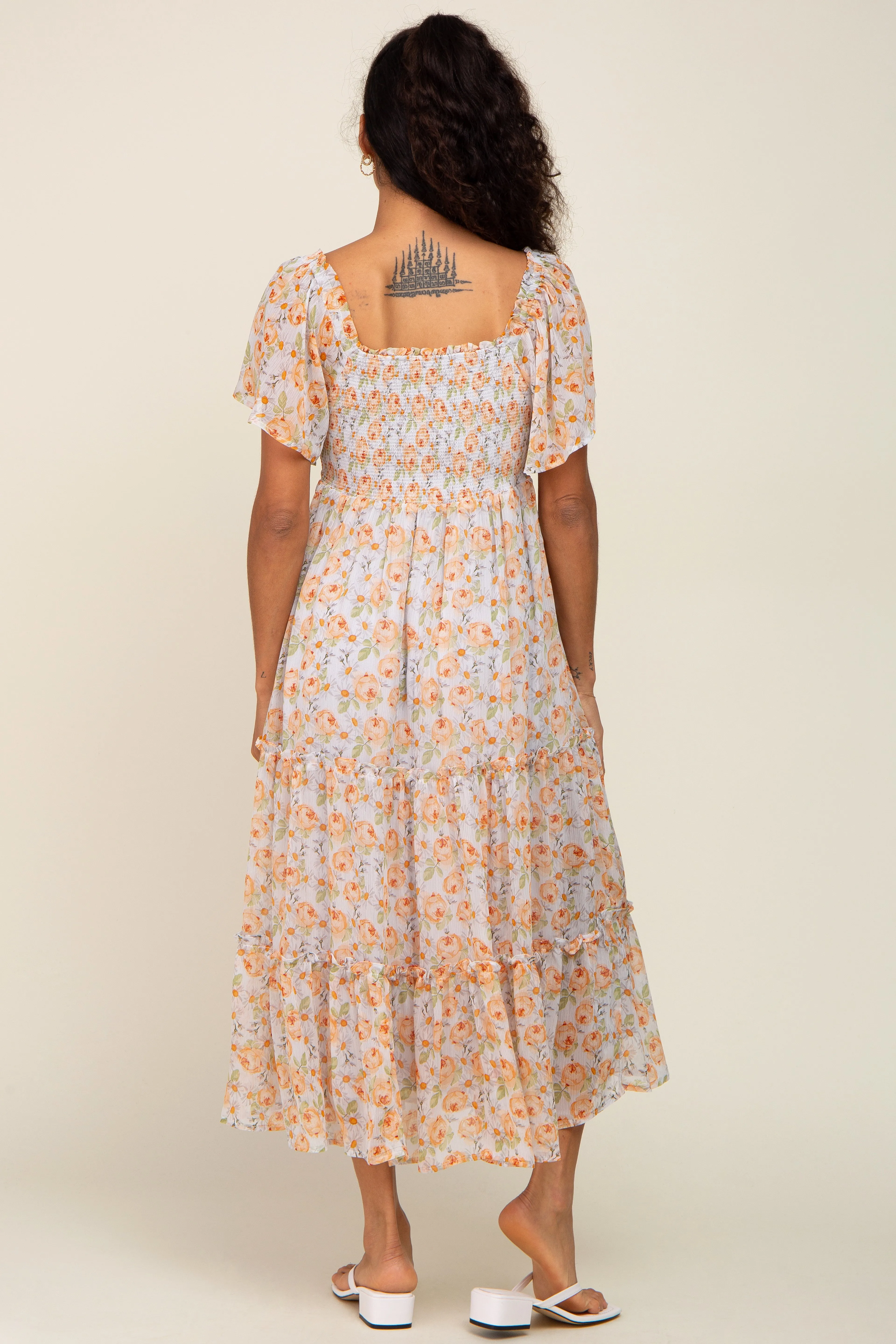 Coral Floral Chiffon Tiered Midi Dress sold by Pinkblush product image thumbnail 3