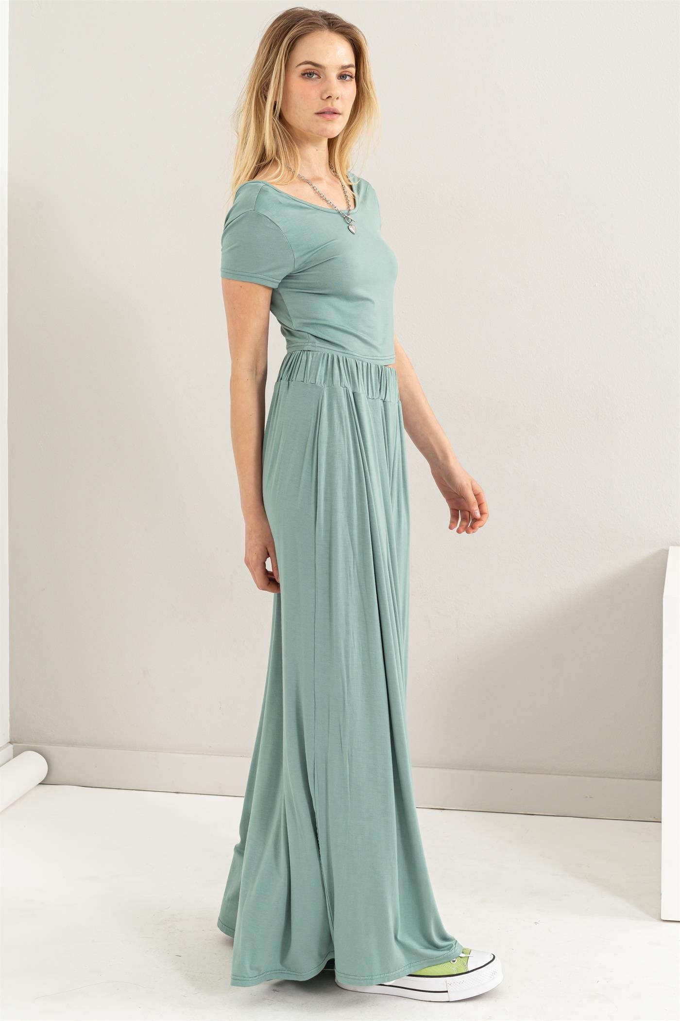 Dusty Blue Top And Wide Leg Pants Set sold by Pinkblush product image thumbnail 3