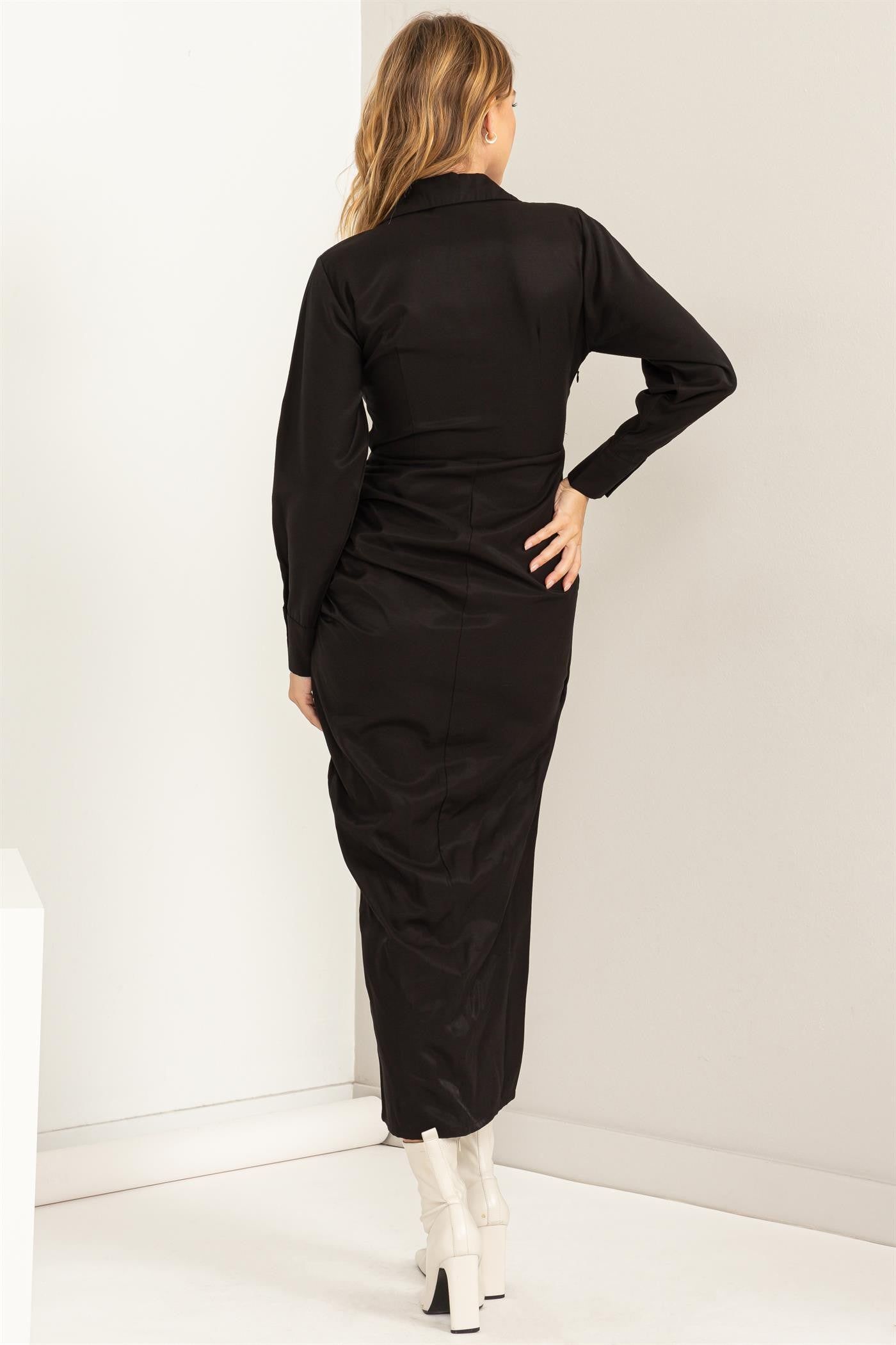 Black V-Neck Wrap Dress sold by Pinkblush product image thumbnail 3