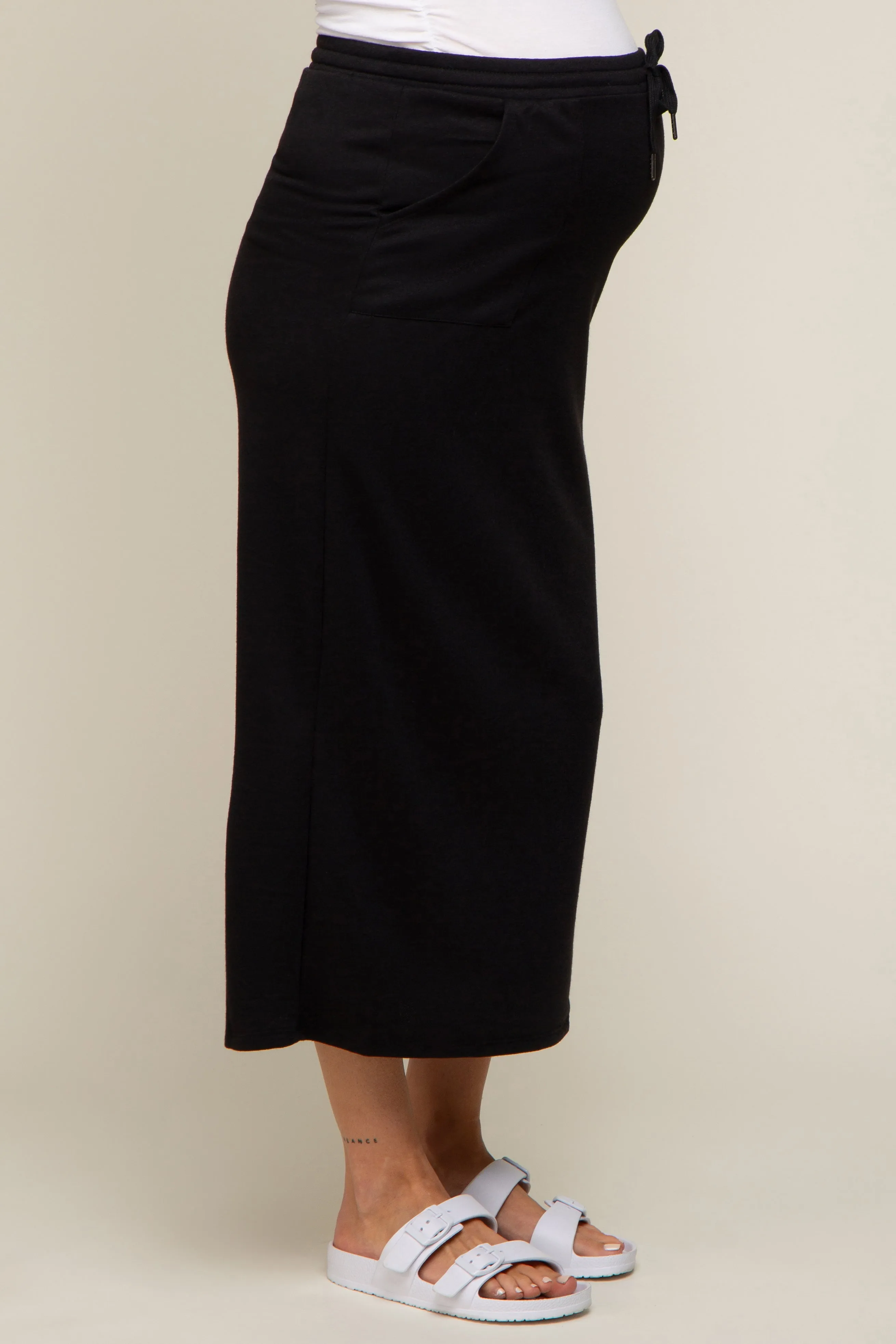 Black Fleece Drawstring Maternity Maxi Skirt sold by Pinkblush product image thumbnail 3