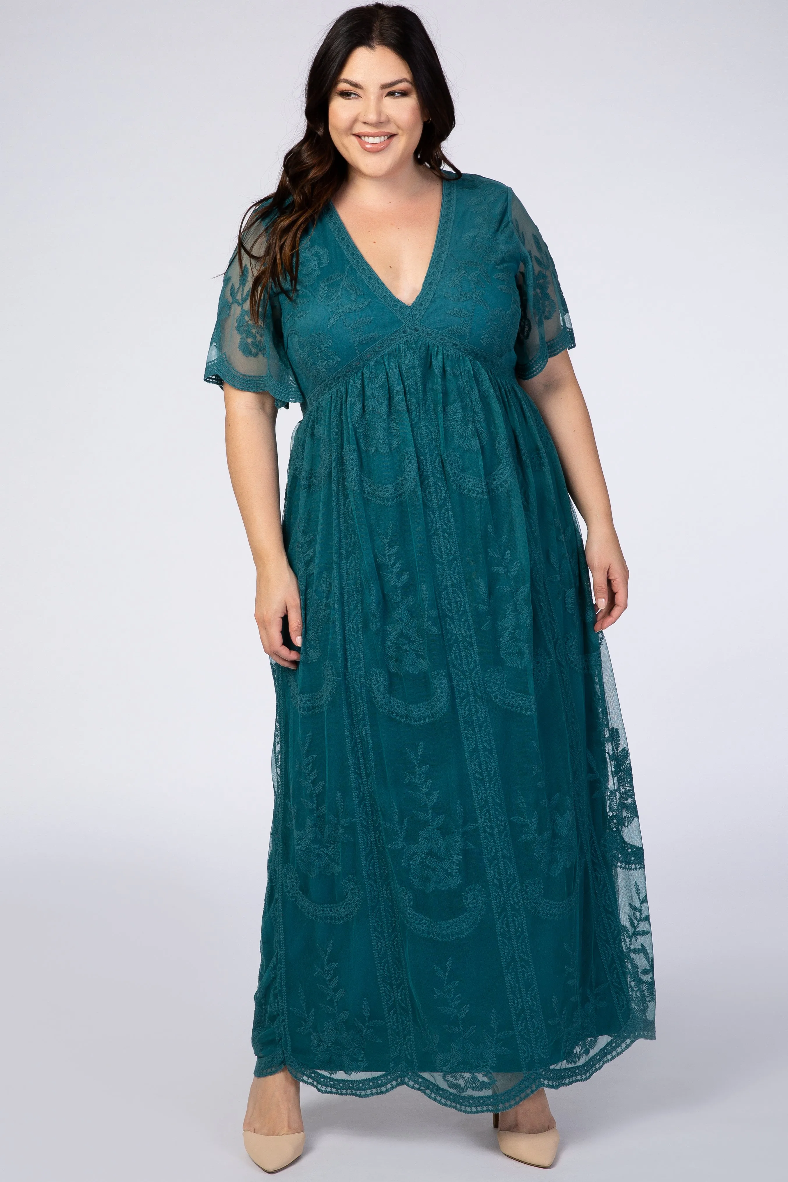 PinkBlush Teal Lace Mesh Overlay Plus Maxi Dress sold by Pinkblush product image thumbnail 4