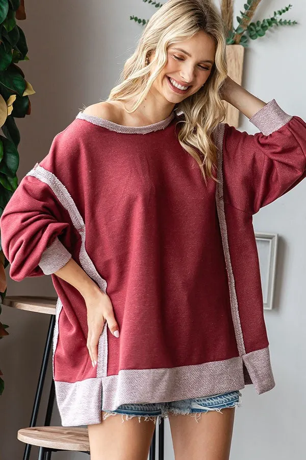 Burgundy Two Tone Maternity Oversized Long Sleeve Top sold by Pinkblush product image thumbnail 4