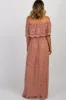 Light Pink Lace Mesh Overlay Off Shoulder Maxi Dress sold by Pinkblush