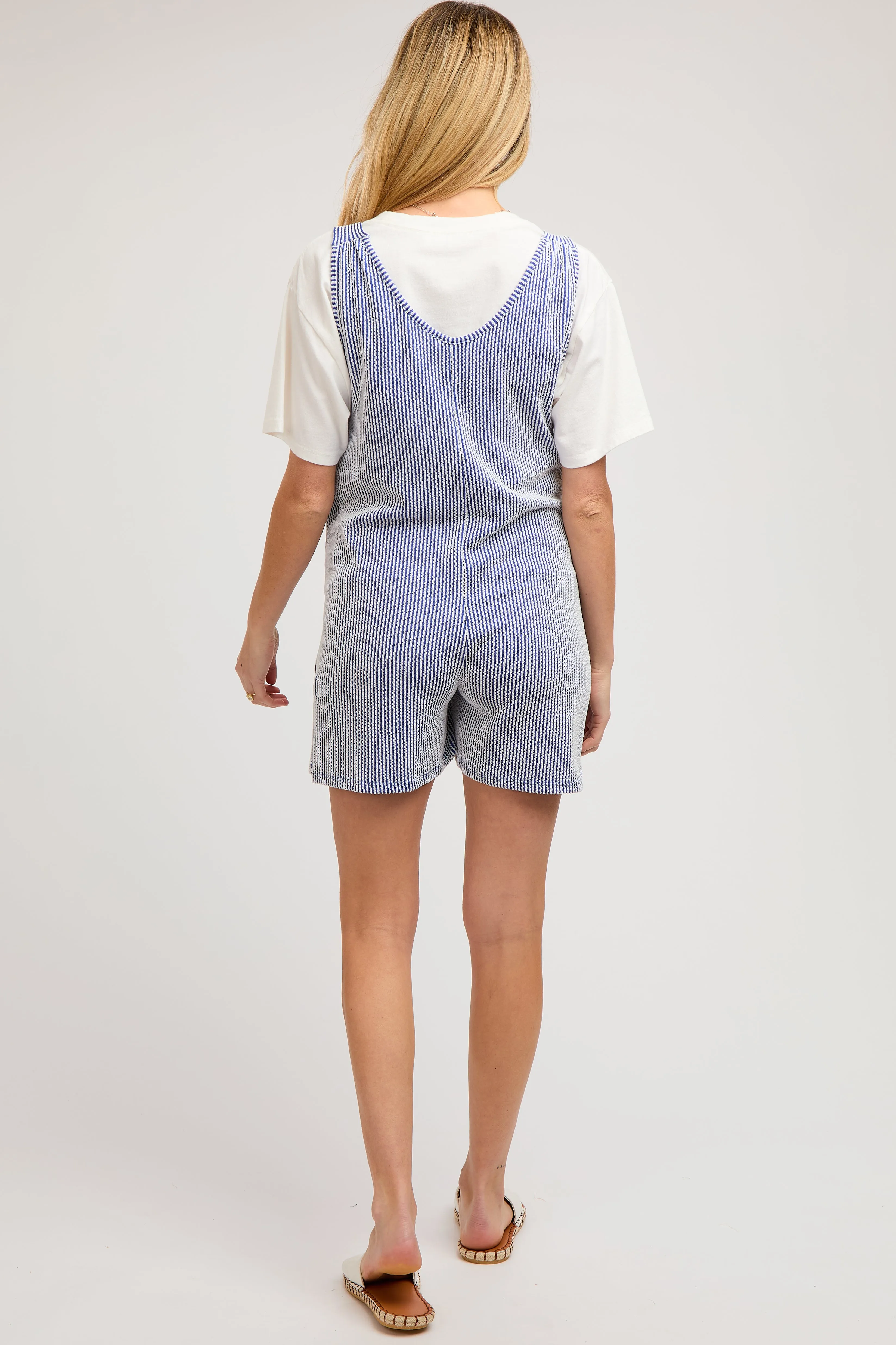 Royal Blue Striped Bow Strap Maternity Romper sold by Pinkblush product image thumbnail 4