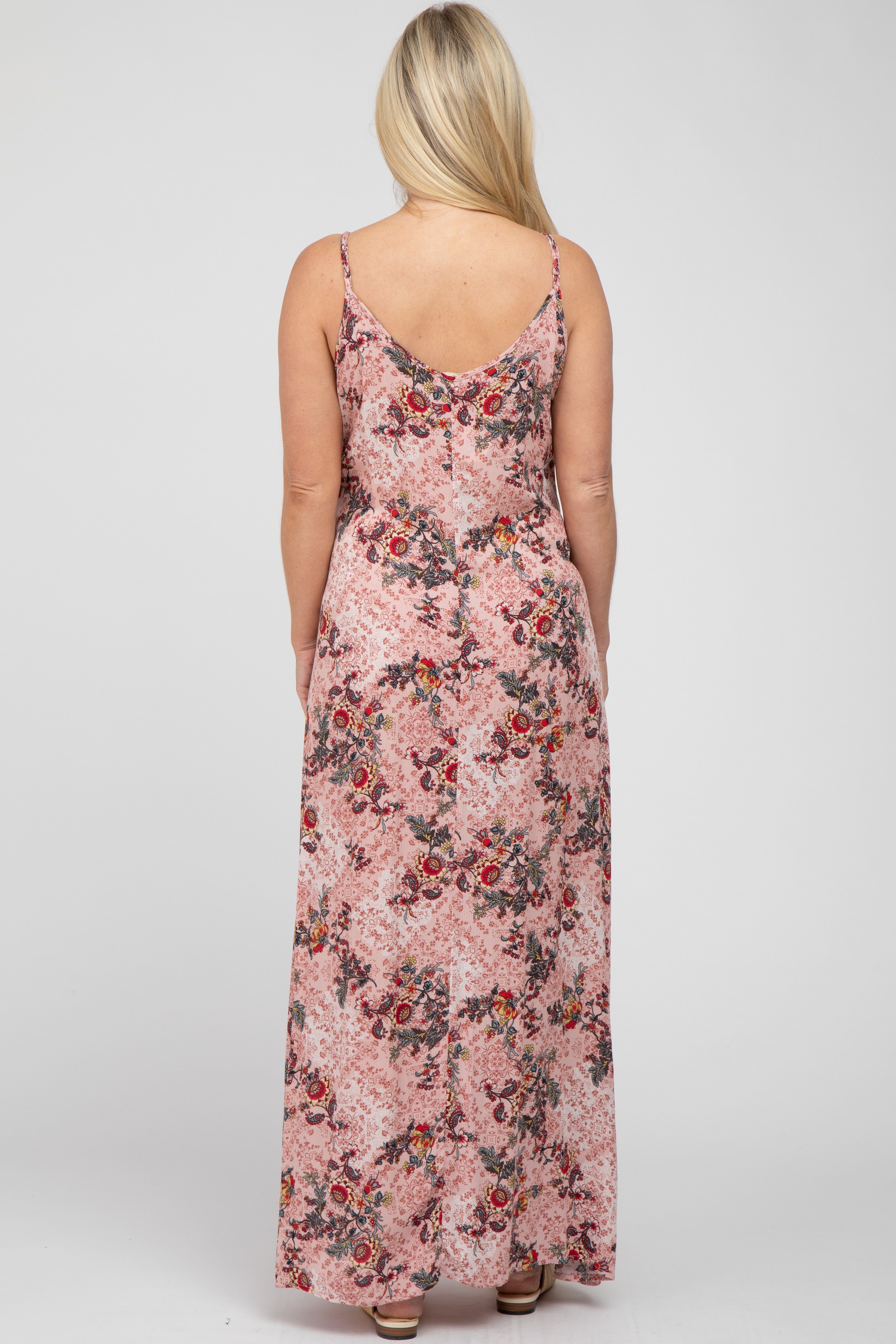 Pink Floral Paisely Side Slit Maternity Maxi Dress sold by Pinkblush product image thumbnail 3