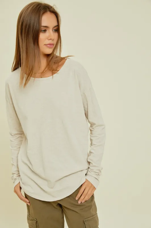 Grey Long Sleeve Curved Hem Top sold by Pinkblush