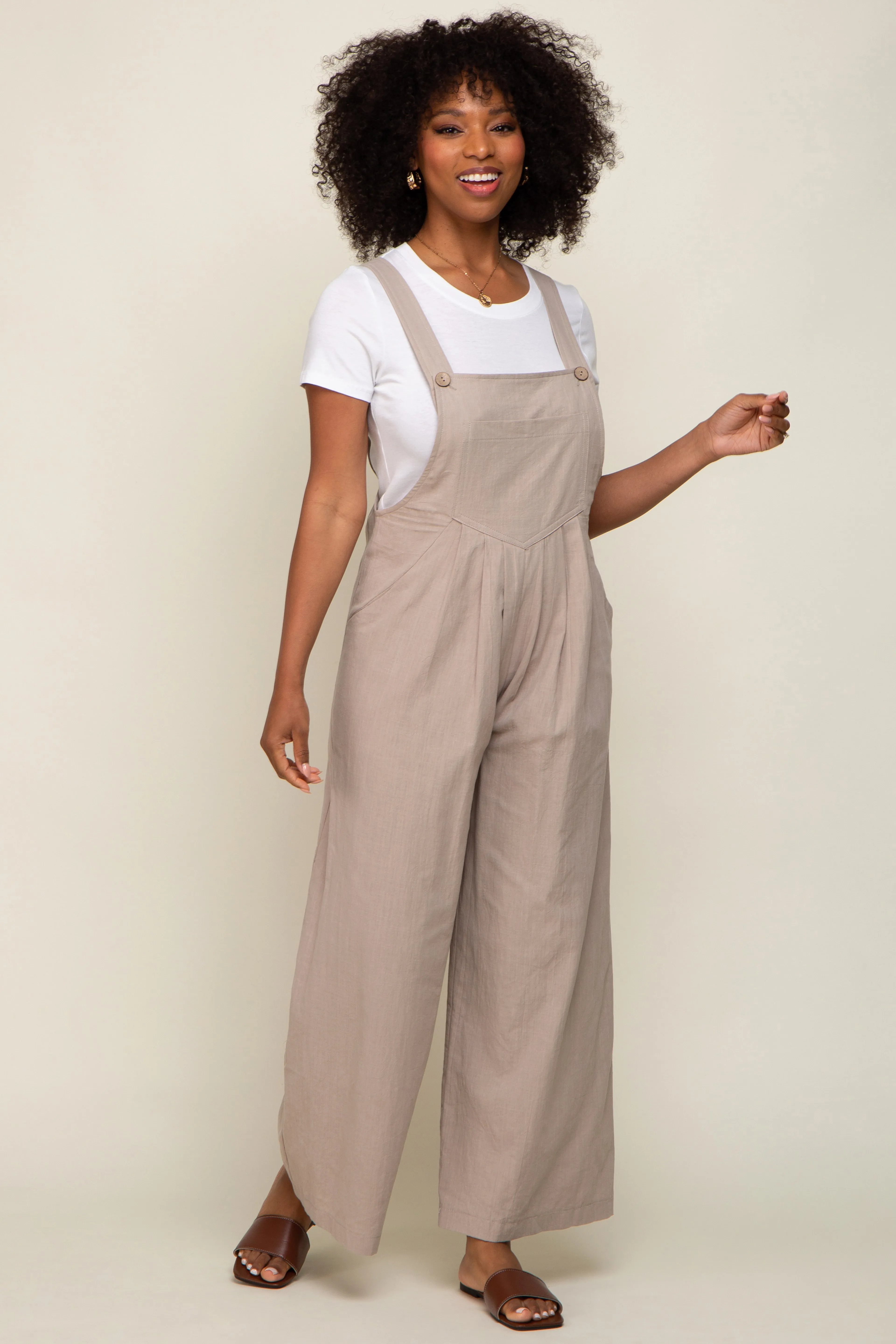 Taupe Front Pocket Pleated Linen Maternity Overall sold by Pinkblush product image thumbnail 5
