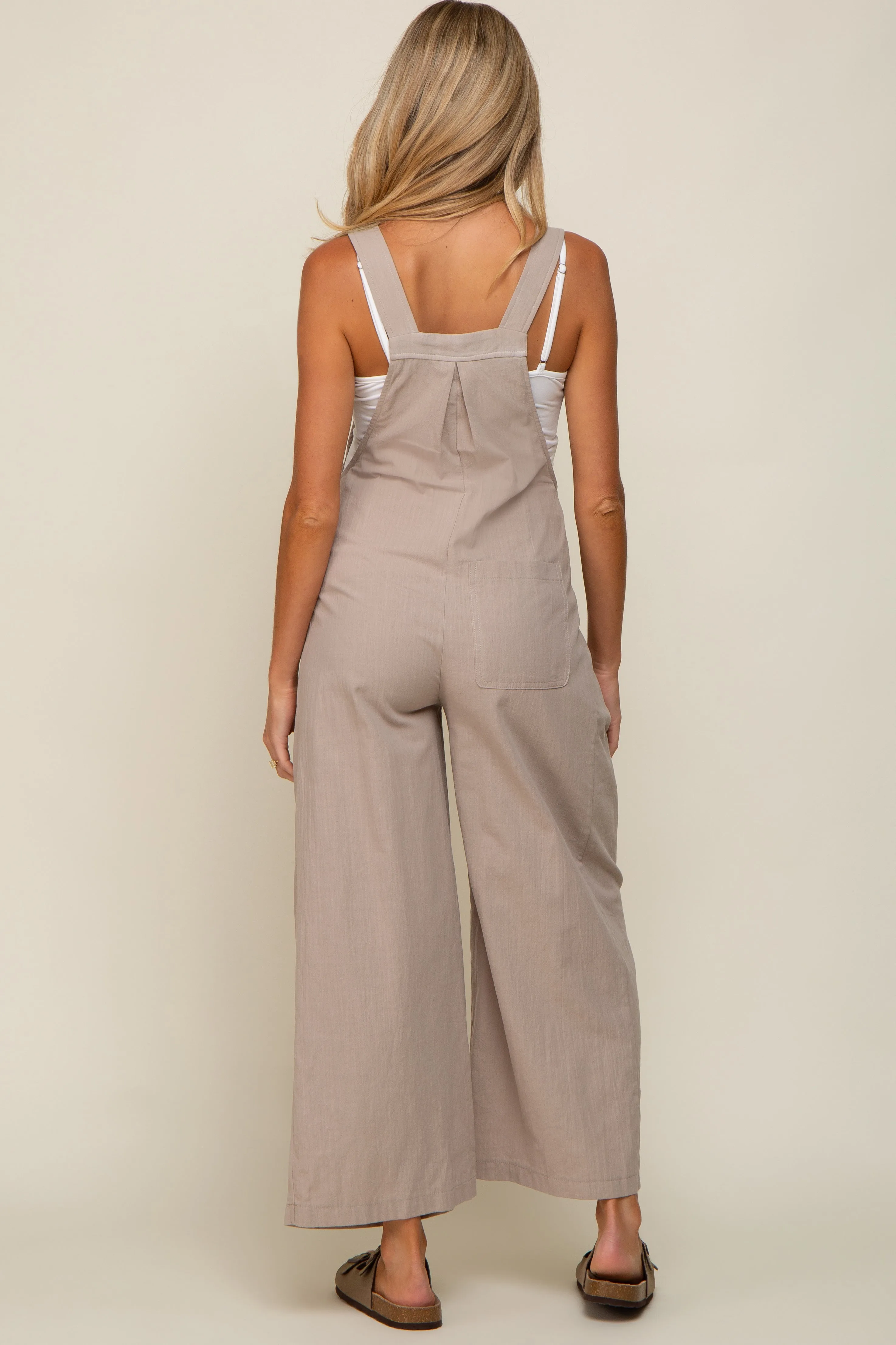 Taupe Front Pocket Pleated Linen Maternity Overall sold by Pinkblush product image thumbnail 3